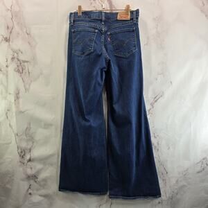 Levis Jeans Womens 27 X 31 Wide Leg Shaping High Dark Wash 70s Bell Bottom